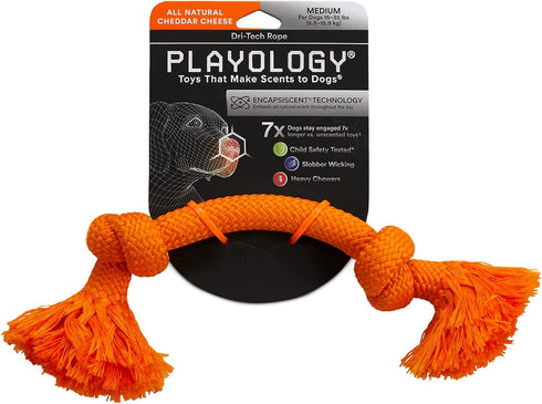 Playology Dri Tech Rope Dog Chew Toy for Medium Breeds (15-35lbs), All-Natural Cheddar Cheese Scented