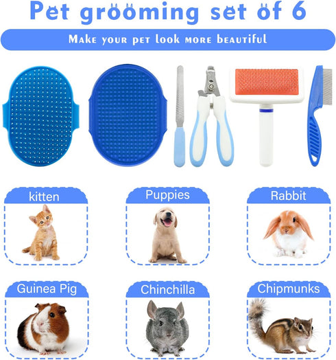 Trimmer 6 Set Chinchilla Pet Grooming Kit with Slicker Brush Bath Massage Glove Brush Pet Shedding Comb Nail Clipper