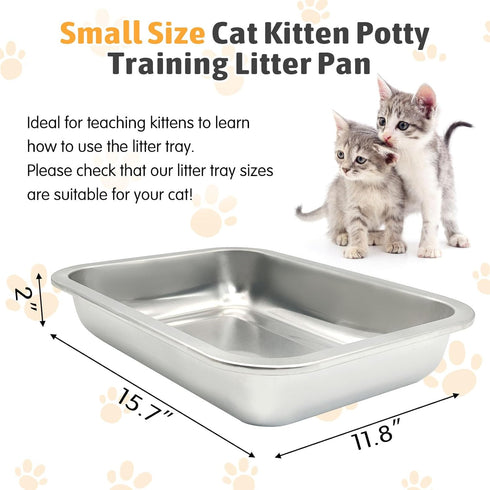 4Pack Surface(2XL:15.7 11.8 2 Fhiny Stainless Steel Kitten Litter Box, Small Size Low Entry Metal Cat Open Litter Pan
