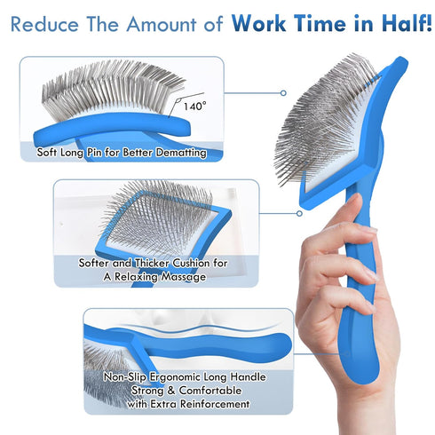 Dog Slicker Brush for Medium or Long Haired Dogs, Long Pin Brush for Loose Hair, Tangles, Knots, Best Grooming Brush