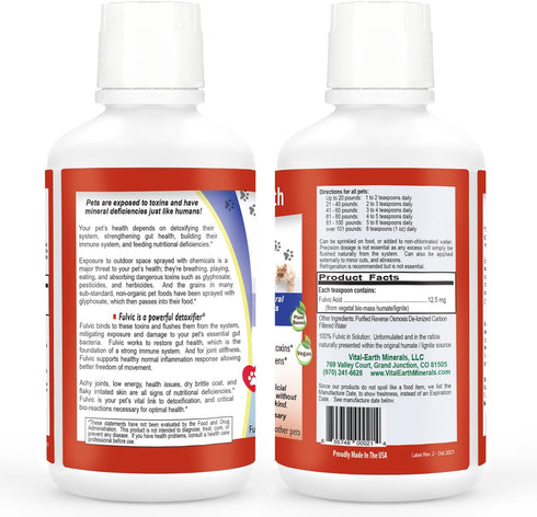 Vital Earth Minerals Pet Fulvic, Dog Allergy Relief and Joint Support Supplement - 16 oz (Pack of 2)