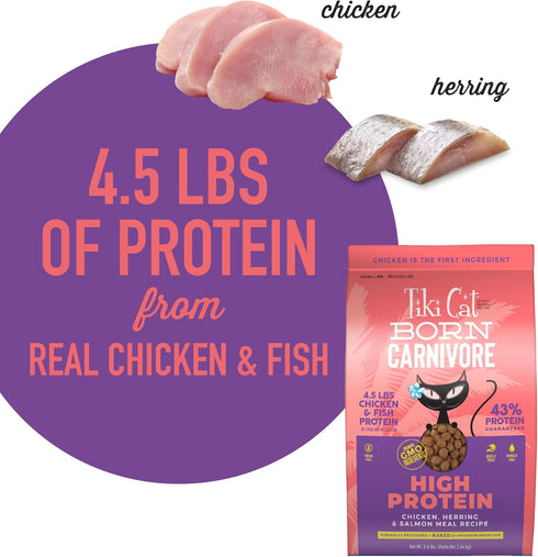 Tiki Cat Born Carnivore High Protein Dry Cat Food, Chicken, Herring & Salmon Meal, Grain-Free, 5.6 lbs Bag