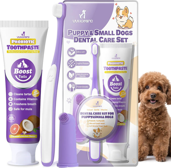 Vet Recommended Small Dog Teeth Brushing Kit - Soft Brush and Finger