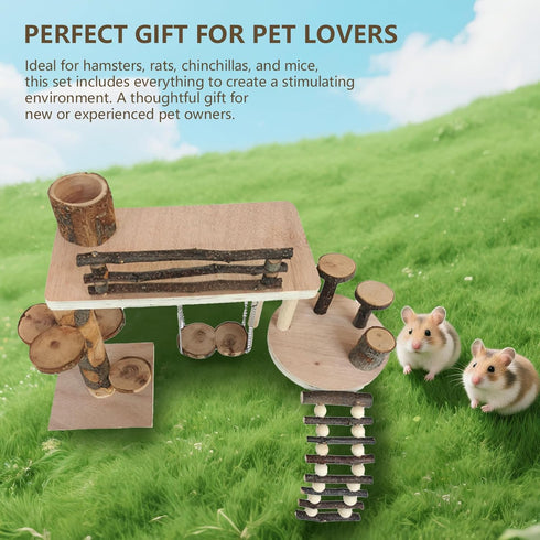 Generic Set, Wooden Hamster Playground & Activity Hamster Climbing Toy, with Platform, Bridge, and Ladders for Small