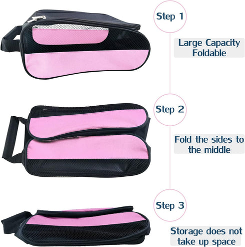Golf Shoe Bag, Zippered Carrier Bags for Men/Women with Ventilation, Outdoor Travel Shoe Bags (Light Pink)