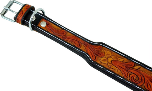 Leather Dog Collar Western Style Heavy Duty Hand Tooled Adjustable Padded Soft for Puppies and Big Dogs (10AB108-S)