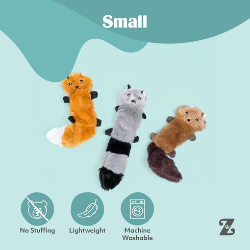 Pack Pack, 11" ZippyPaws Skinny Peltz - No Stuffing Dog Toy to Keep Them Busy, for Small and Medium Dogs, Squeaky Pet