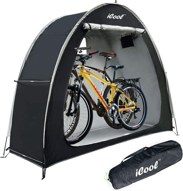 iCool Outdoor Bike Covers Storage Shed Tent, Waterproof Fabric Aluminum Alloy Bracket for 2 Bicycles