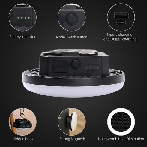 3 (Dimming-Black) Camping Pop up Tent Light for Hanging, LED Rechargeable Portable Overhead Lantern for Vendor Booths