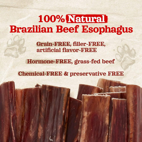 5-Inch (20-Pack), Natural Farm Beef Jerky Gullet Sticks Flat - Grass-fed Beef, Glucosamine & Chondroitin, Rich Flavor