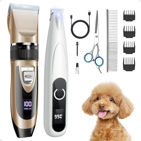 PAPMINI 2 in 1 Dog Grooming Kit, Low Noise Rechargeable Dog Clippers