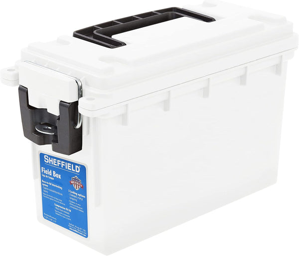 Sheffield 12634 Field Box, Water Resistant Ammo Storage Box for Pistol, Rifle, Shotgun, Stackable, White