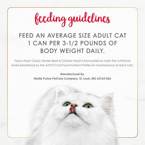 (Pack 24) 3 oz. Purina Fancy Feast Tender Beef and Chicken Feast Classic Grain Free Wet Cat Food Pate - of Cans