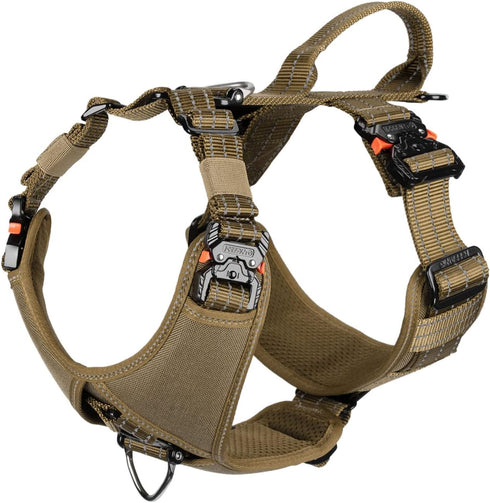 ICEFANG Dog Strap Harness, Large, K9 Vest, Y-Shape Chest, Adjustable, No-Pull Front Leash Clip, Pack of 1, Brown