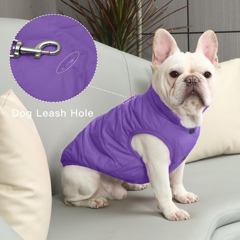 2 Layers Fleece Lined Warm Dog Jacket for Puppy Winter Cold Weather, Soft Windproof Small Dog Coat, Purple S