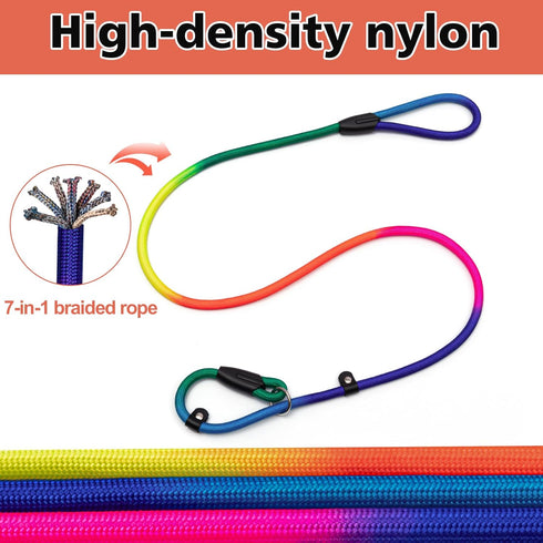 3pcs Slip Lead Dog Leash: No Pull Pet Training Leash for Medium and Small Dogs, 5ft with Two Leather Stoppers (Rainbow)