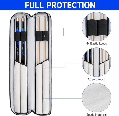 Jaffzora Pool Cue Case, Pool Stick Carrying Case Holds Butts and Shafts, Billiard Cue Bag with Shoulder Straps