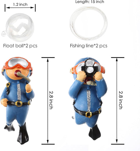 2-Pack Cute Little Diver Aquarium Decorations | Floating Accessories for Fish Tanks