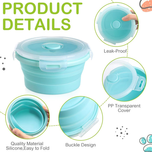 Suclain 4 Pcs Camping Bowl Set, Collapsible Silicone Bowl with Lid for Lunch, Salad, Travel - Red, Pink, Blue, Green