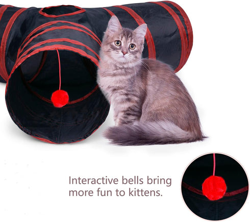 Bigladious 3 Way Cat Tunnel Collapsible Fun Pet Play Tube Toys for Cats, Kittens, Puppies & Rabbits - Portable Tunnel