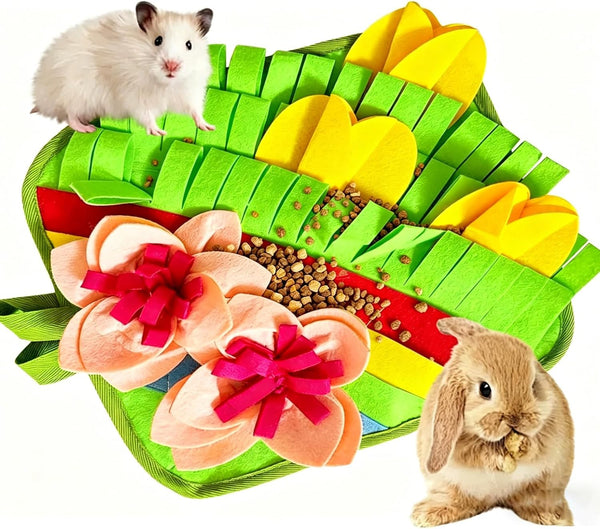 Rabbit Snuffle Mat, Interactive Foraging Pad for Small Pets, Anti-Slip Felt Feeding