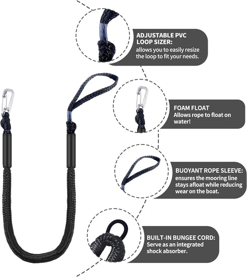 316 (2, 4 Single Hook Bungee Dock Lines Heavy-Duty Elastic Mooring Ropes for Boats, PWCs & Kayaks | Adjustable PVC