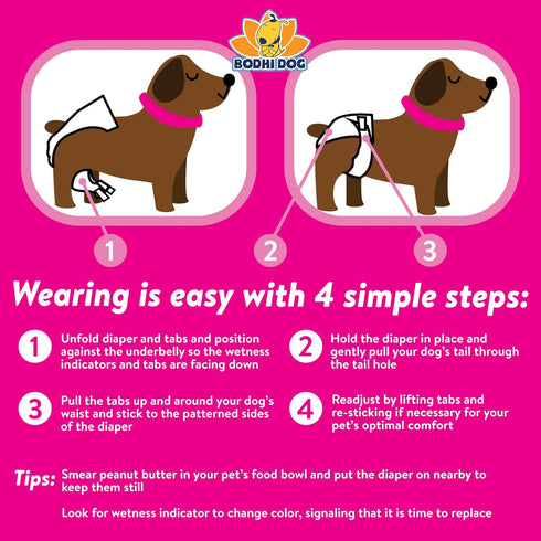 (20 Count) Bodhi Dog Disposable Female Dog Diapers - Super Absorbent Dog Diapers for Female Heat Cycle - Adjustable Fit