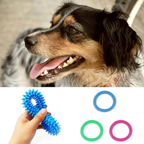 2Pcs Pet Chew Ring Toy Soft Dental Rubber Puppy Teeth Cleaning Healthy Gums Spike Ring Chew Toy for Cat and Dogs (9cm)