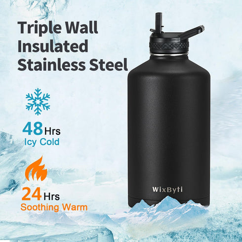 One Gallon Insulated Water Bottle, 128oz Large Sports Stainless Steel Jug, Triple Wall Vacuum Cold & Leak-proof with
