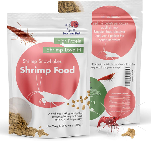 Snout and Shell Snowflakes Shrimp Food - High Protein Sinking Soy Pellets