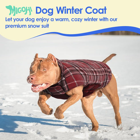 MIGOHI Dog Jackets for Winter, Windproof Waterproof Reversible Dog Coat for Cold Weather, British Style Plaid Warm Vest