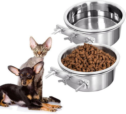 Dog Crate Water Bowl - Durable Anti-Spill Stainless Steel Bowl for Cage Kennel Crate, Hanging with Clamp Holder