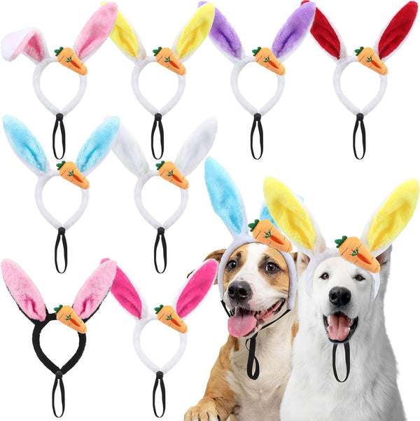 XunYee 8 Pcs Dog Headbands with Bunny Ears, Cute Carrot Rabbit Ears for Dogs, Adjustable Pet Accessories.