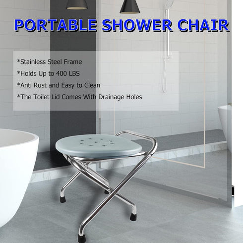 400LBS 16-Inch BLIKA Portable Toilet for Camping, Stainless Steel Foldable Camp Travel Toilet for Adults, for Truckers