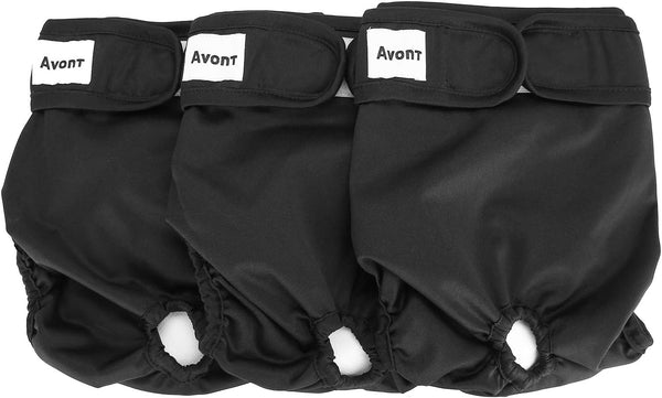 Avont 3 Pack Washable Female Dog Diapers, Premium Reusable Doggie Period Panties, Large, Black