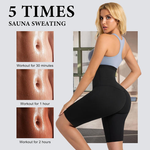 High-Waisted Ribbed Compression Shorts for Women - Sauna Workout Gear