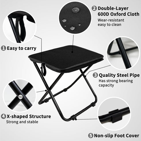 2 Pack 13 Inch Camping Stool Portable Folding Stool for Adults, Lightweight Small Foldable Stools for Fishing Hiking