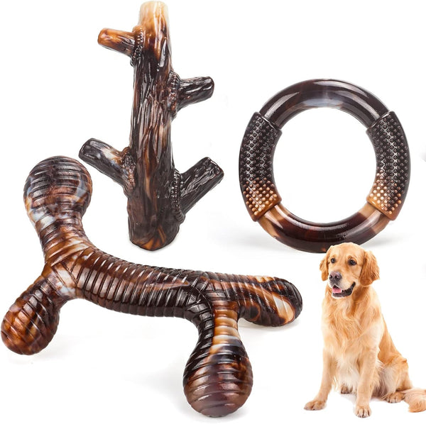 Dog Toys - 3 Pack Indestructible Chew Toys for Aggressive Chewers, Tough Nylon Bacon Flavor