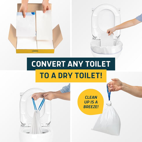 Pack 20 Lunderg Toilet Liners with Lemon Super Absorbent Pads - Value Disposable Toilet Bags - Universal Fit - Convert