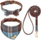 EXPAWLORER Dog Leash and Collar Set - Adjustable Cute Plaid Bow Tie and Bandana Collar, Tangle Free Leash