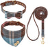 EXPAWLORER Dog Leash and Collar Set - Adjustable Cute Plaid Bow Tie and Bandana Collar, Tangle Free Leash