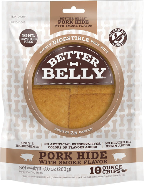 Better Belly Pork Hide Chips, 10 Ounce, Digestible Pork Hide for Dogs (P-94450)