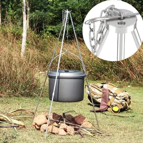 Yahpetes 31.5" Camping Tripod, 3 Sections Aluminum Telescopic Campfire Tripod for Outdoor Cooking