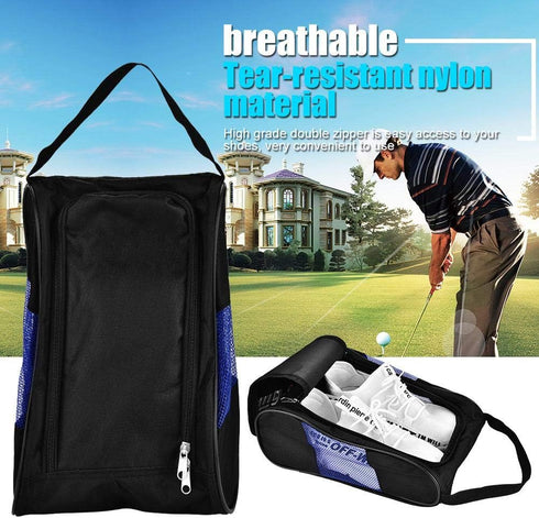 Zerone Portable Golf Shoes Bag with Pocket, Breathable Dust-Proof Storage Organiser, Unisex Zippered Shoe Bag for