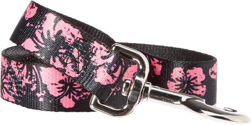 Buckle-Down Pet Leash - Weathered Hibiscus Black/Pink - 6 Feet Long - 1" Wide