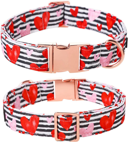 Lionet Paws Valentine's Day Dog Collar with Felt Flower, Adjustable Comfortable Collar for XL Dogs, Neck 16-26 in