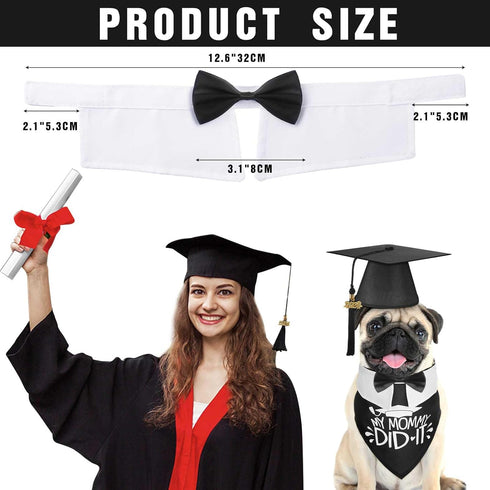 3 Pcs Pet Graduation Caps with Bow Tie Collar and Bandana, Dog Graduation Hats with Tassel and 2024 Pendant Accessory