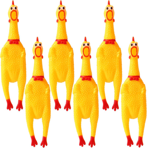 6 Pcs Large Screaming Chicken Dog Toys, Yellow Rubber Chicken 12 inch, Squeeze Squeaky Prank Novelty Toy