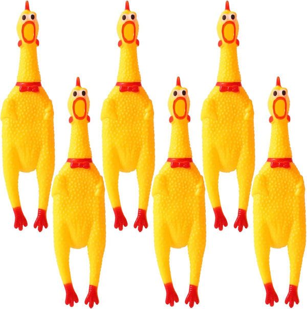 6 Pcs Large Screaming Chicken Dog Toys, Yellow Rubber Chicken 12 inch, Squeeze Squeaky Prank Novelty Toy