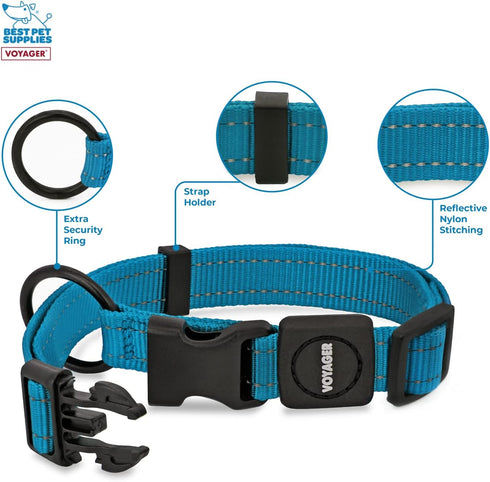 Best Pet Supplies Reflective Dog Collar, Adjustable Length, Heavy-Duty Buckle for Small, Medium, Large Breeds,